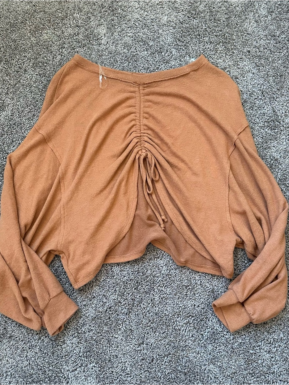 Le Lis Ruched Drawstring Cropped Long Sleeve Top - Tan